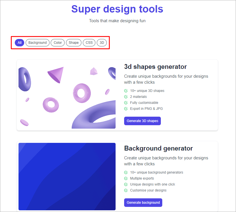 Super designer 線上超級背景創作機，共有 3D、漸層、CSS 等 9 種背景工具讓你設計！